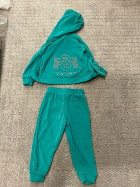 Juicy Couture Teal Rhinestone Logo Sweatshirt and Joggers Set for kids